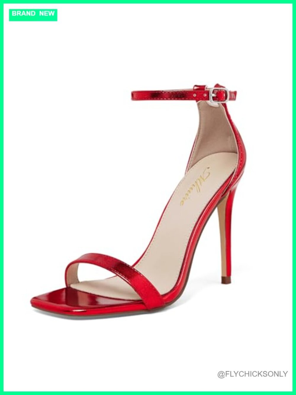 Women's Faux Leather Stiletto Heeled Sandals Square Open Toe Strappy Heels